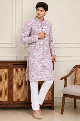 Image of FOXDX Men's Traditional Cotton Floral Printed Only Kurta