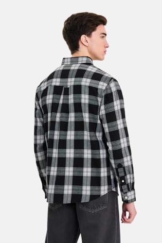 Image of SNITCH Men Casual Plus Size Shirt | Regular Fit Long Sleeve Spread Collar Plaid Pattern | 100% Cotton & Breathable Dobby Fabric for Casual Office Wear & Stylish Everyday Use