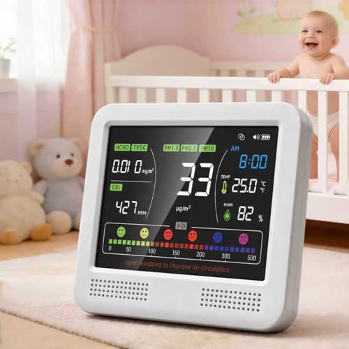 Indoor Air Quality Monitor 16-in-1 with CO2 Detector PM2.5P PM10 M1.0 HCHO & TVOC Portable Air Quality Tester with AQI Alerts Temperature & Humidity Meter Kit for Home Office Nursery RV