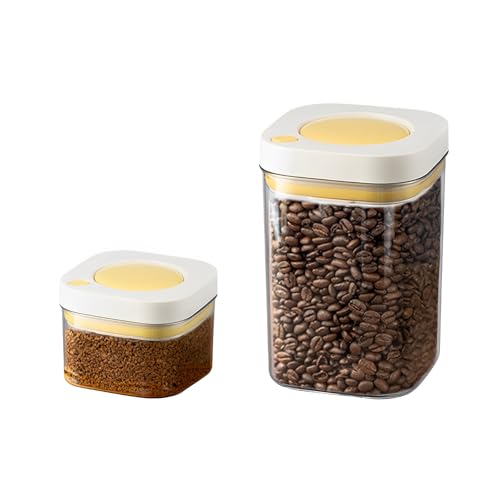 kasanidika 密閉 保存容器 (2個セット 380+1100ml) 真空保存容器 ポップコンテナ コーヒー豆 コーヒーキャニスター 茶筒 香料 食材 プラスチック 食品保存容器 ポンプ不要 酸化防止 耐熱ガラス 真空キャニスター 大容量 密閉容器