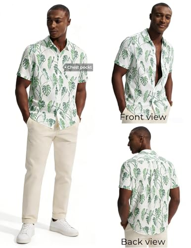 PJ PAUL JONES Hawaiian Shirts for Men Short Sleeve Button Down Shirt Wrinkle Free Summer Vacation Aloha Shirt Tropical Leaf Print — view 2