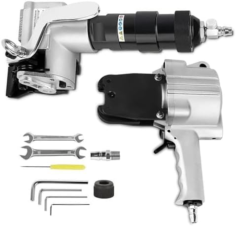 Portable Pneumatic Steel Strapping Machine, 3-in-1 Tensioner Cutter Sealer Tool Kit, Heavy-Duty Metal Banding Set for Efficient Bundling, Packaging