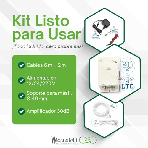 Miniatura 3 de Moscatelli Antena Tv Omnidireccional Tdt Dvb-T T2 Exterior Para Autocaravana - Filtro Integrado Lte 4g - 12v-24v-220v - Impermeable, Protección Anti-Uv- Kit Completo De Cables Y Potente Amplificador