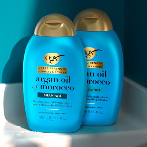 OGX Hydrate und Revive Argan Oil of Morocco Shampoo Haarpflege Shampoo feuchtigkeitsspendend mit Arganöl für trockenes, sprödes Haar, 385ml