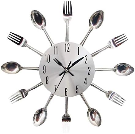 Timelike Kitchen Wall Clock, 3D Removable Modern Creative Cutlery Kitchen Spoon Fork Wall Clock Mirror Wall Decal Wall Sticker Room Home Decoration