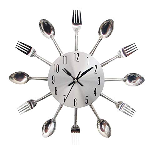 Timelike Kitchen Wall Clock, 3D Removable Modern Creative Cutlery Kitchen Spoon Fork Wall Clock Mirror Wall Decal Wall Sticker Room Home Decoration