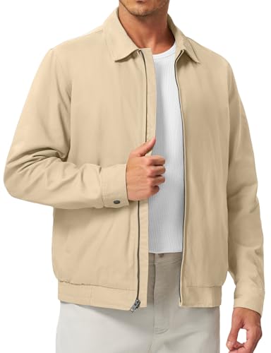 TBMPOY Men's Casual Cotton Jacket Lightweight Full Zip Canvas Lapel Jackets Business Work Windbreaker with 3 Pockets, Khaki, Medium
