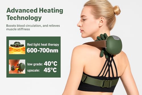 Image of Bionic Heated Massager, Electric Deep Tissue 4D Kneading Massage, Wireless Portable Shiatsu Neck and Back Massager, Simulated Human Hand Design for Pain Relief and Muscle Relax (Green)