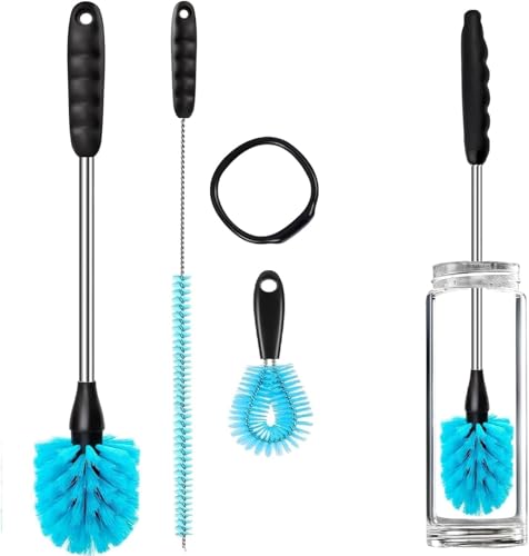 Image of Bottle Cleaner Brush Set, 3 Pcs Bottle Cleaning Brushes with 15 Inch Long Handle, Straw Brush & 3-in-1 Lid Cleaner for Water Bottles, Baby Bottles, Tumblers, Thermos, Flasks & Mugs