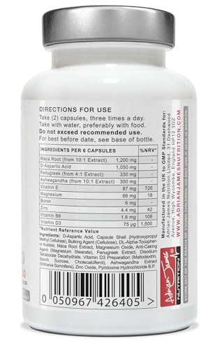 Adrian James Nutrition - Testoraise Testosterone Supplements for Men, Premium Grade Testosterone Booster with Ashwagandha, Maca Root, Fenugreek, Magnesium, Zinc, Boron, Vitamin D3 & E, 180 Capsules - Image 4