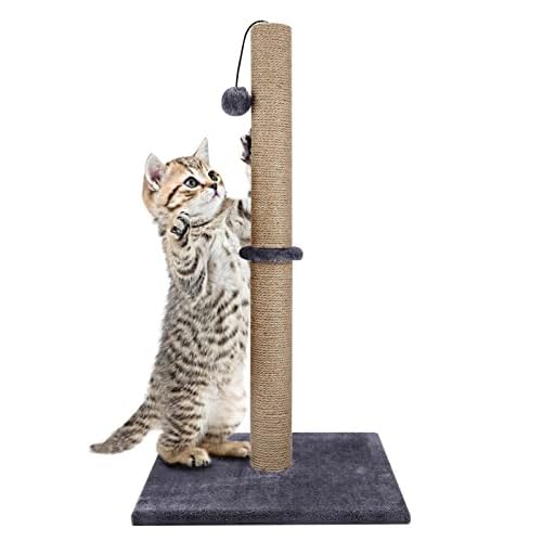 CROWNSHOP Cat Scratching Post 74cm 29" Cat Climbing Frame Foldable Bottom Tall Cat Claw Scratcher with 1 Toy Ball Natural Sisal Scratch Pole and Soft Carpet Covered Heavy Base for Cats Gray — image 1