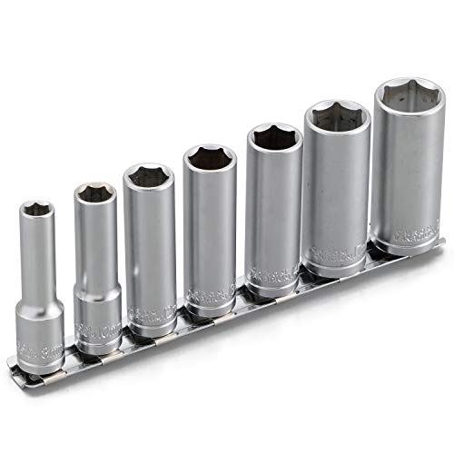 デイトナ バイク用 工具 六角ソケット ディープ 差込角3/8インチ 7ピースセット(8/10/12/13/14/17/19mm) ソケットレール付き 18923