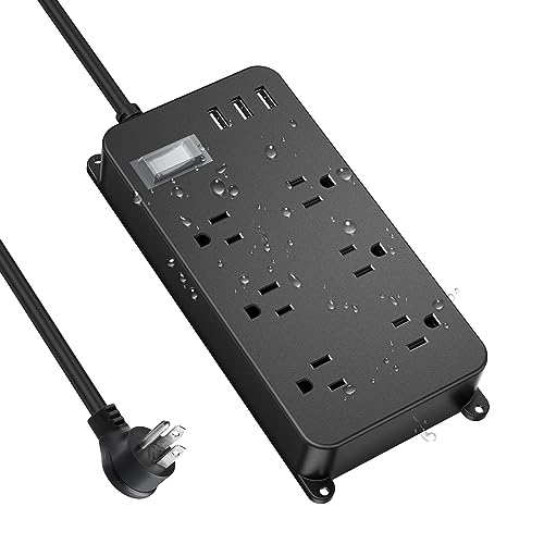 Outdoor Power Strip Weatherproof with USB,Waterproof Surge Protector,3 USB Ports, 6 Outlets,Multi...