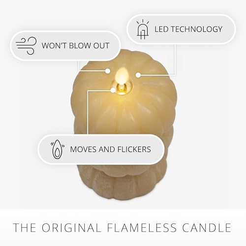 Image of Luminara Chalky Stacked Pumpkins Figural Flameless Flickering Moving Flame LED Candle (3.1 inch x 6 inch), Chalky Finish Real Unscented Wax, Time Function (Golden Husk)