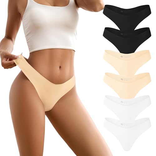 Image of DEANGELMON Seamless Thongs for Women No Show Thong V-waisted Underwear Women Comfy Multiple Pack