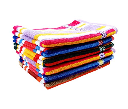 Image of Space Fly 500 GSM Cotton Hand Towels 11x17 Inch - Pack of 8 Soft & Absorbent Striped Face Towels - Quick Dry, Lightweight, Skin-Friendly - for Kitchen, Gym, Bath, Travel