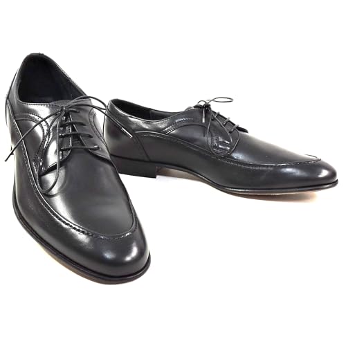 Men's Black Leather Derby Dress Shoes, Comfort Lace-Up, Italian Made