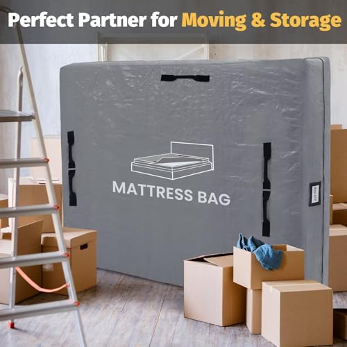 Mattress Bags for Moving and Storage, BETU Twin Mattress Protector Waterproof Mattress Cover with 8 Heavy Duty Handles and Zipper Extra Thick Moving Supplies for Dorm Bed Reusable (77x42x13.5 Grey) by BETU - Image 5