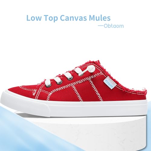 Image of Obtaom Women Canvas Mules Memory Foam Clipper Fashion Sneakers Comfortable Slip-On Mule Backless Holiday Shoes