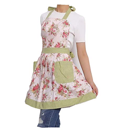 HIQUE Hot Cute Stylist Flowers Apron for Women, Retro Dress Clothing Cotton Home Work Cook Aprons