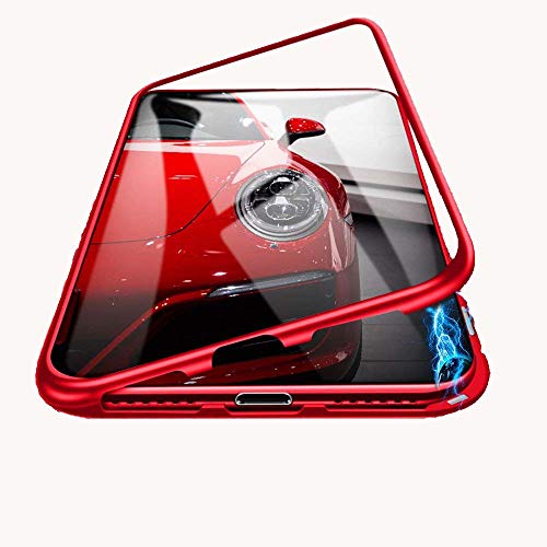 Image of The Little Shop Back Cover Case for Realme 5 Pro Magnetic Metal Frame Tempered Glass (only at The Back) with Built-in Magnets Bumper Hard Back Case (Red)