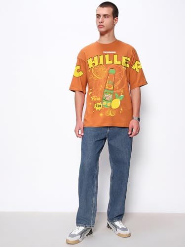 Image of Bewakoof Men's Cotton Graphic Print Oversized Fit Half Sleeve Round Neck T-Shirt | Casual Wear | Street Wear | Oversized t Shirt for Men Cotton | Baggy