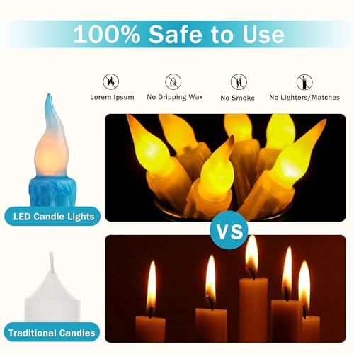 Image of Magical Candlesticks Flameless Taper Candle, 4pcs Real Wax LED Tapered Candles Remote Dipped Candle 6inch Battery Chandelier for Enchanting Weddings and Harry Potter Inspired Vigils(Blue)