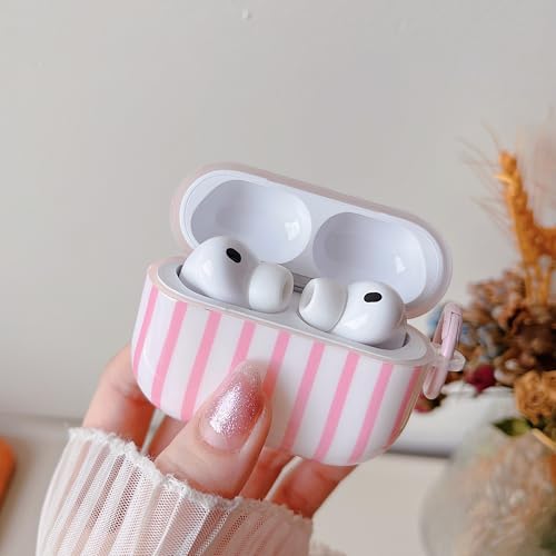 Image of MINSCOSE for AirPods Pro 3rd Generation Case (2025),Cute Striped Aesthetic Pattern Design with Girly Keychain Ring,Soft TPU Protective Shockproof Cover with Cleaner Kit for Airpods Pro 3-Pink