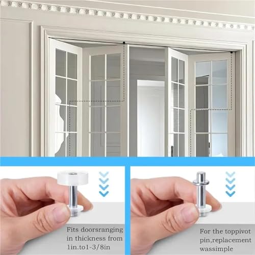 Kit de herrajes para puerta plegable con 8 piezas de ruedas guía y pivotes superiores miniatura 4