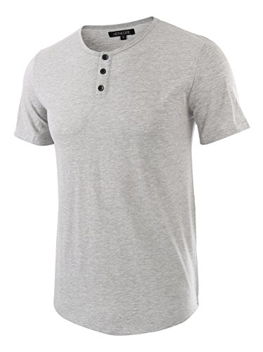HETHCODE Men's Classic Comfort Soft Regular Fit Short Sleeve Active Sports Henley T-Shirts Tee Heather Gray L