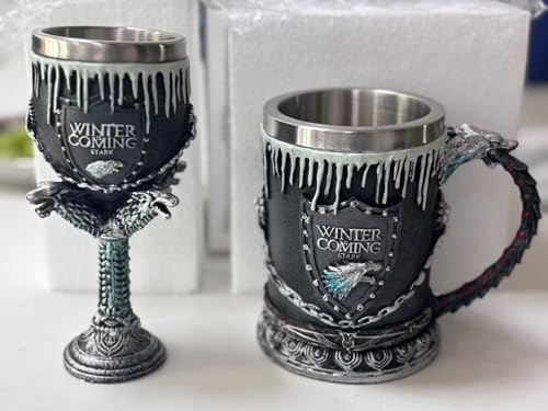 Image of 3D Mug Double Wall Stainless Steel Resin Coffee Beer Mugs Game of Thrones (Mug and Goblet Set Pack of 02)
