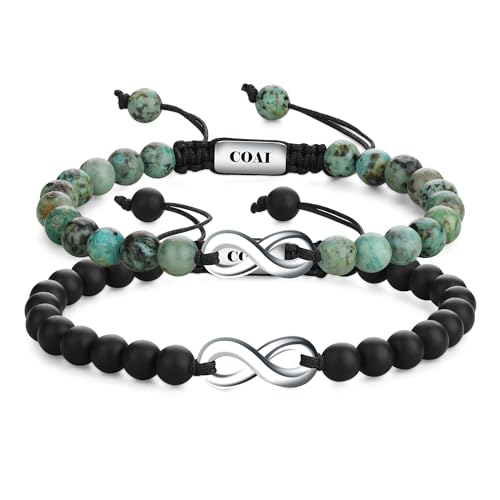 COAI Infinity Heart Onyx African Turquoise Bracelets for Couples, Matching Couples Bracelets