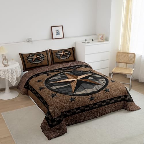Image of Feelyou Western Texas Comforter Set Full Size, Kids Camo Texas Star Bedding Set Patriotism Comforter Cowboy Duvet Insert Bed Set 3Pcs