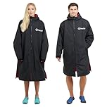 FREESPIRIT Unisex Aquarobe Pro Waterproof Jacket with Hood, Fleece Lining & 2 Zipped Pockets for Adults, Oversized Changing & Dry Robe for Men & Women (UK, Alpha, L, XL, Regular, Regular, Black)