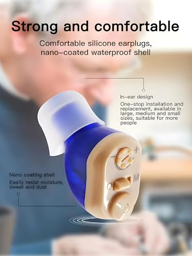 Image of Aika AG-7950 Mini Rechargeable Invisible Digital CIC Hearing Amplifier Ear Machine, Digital Hearing Aids For Seniors (Left Ear, Blue, With Dry Kit)