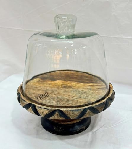 Cake Stand with Real Glass Dome, Mango Wood Cake Stand with Lid, Dessert Display, Decorative Kitchen Server, Multi-Purpose Use, Cake Stand for Outdoors, Screen Tents, Parties Picnics