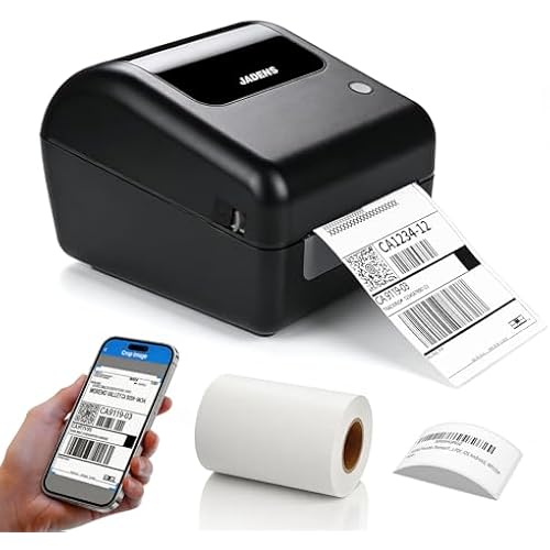 Bluetooth Thermal Shipping Label Printer with Built-in Label Bin, Wireless 4x6 Label Printer for iPhone, Android, Windows & Mac, Includes 50 Labels, Works with USPS, UPS, Amazon, Etsy, Shopify, Black