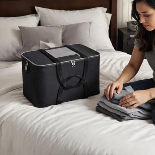 Image of RADIANT Nylon Big Underbed Storage Bag Moisture Proof Cloth Organiser with Zippered Closure and Handle(BlackGrey, 54x46x28cm) (Rectangular) (Grey - Pack of 1)