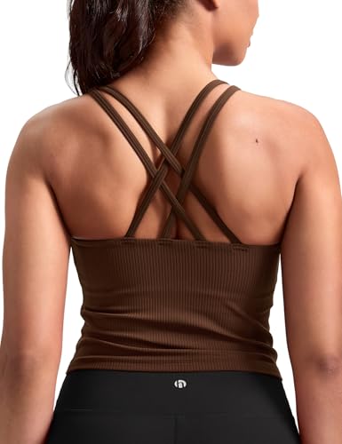 Image of HeyNuts Zeal Bras Longline Ribbed Medium Support Sports Bras, Crisscross Back Tank Tops with Removable Pads A-D Cups