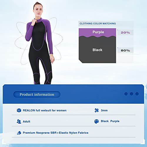 Realon Wetsuit Women Neoprene Wet Suits 3Mm Full Body Long Sleeves Swimsuit For Scuba Diving Swimming Surfing Adult In Cold Water Aerobics (3Mm Purple, Large) #TOP1