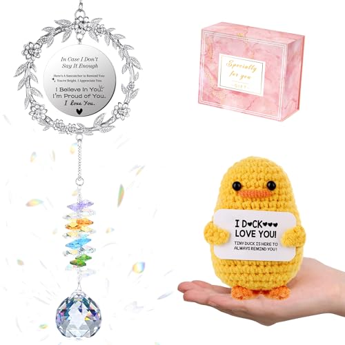 Gifts for Girlfriend, Girlfriend Gifts Mothers Day Sun Catcher I Love You Gift for Her Suncatcher Decoration Postive Duck with Inspirational Saying Birthday Anniversary Stocking Stuffers for Teens