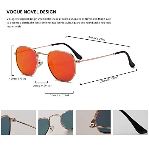 Image of Hipster Hexagonal Polarized Sunglasses Men Women Geometric Square Small Vintage Metal Frame Retro Shade Glasses