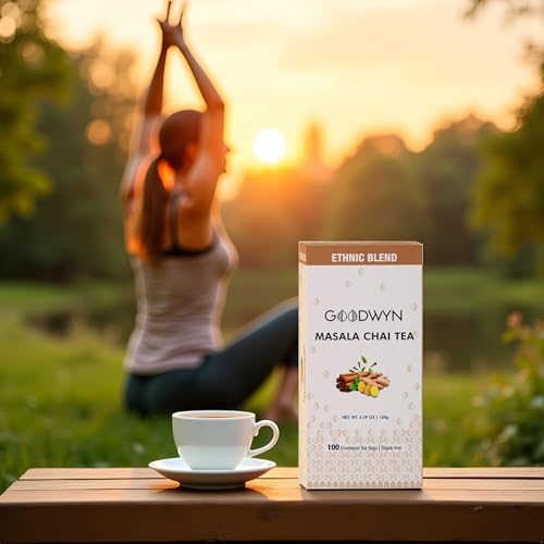 Image of Goodwyn Kadak Masala Chai (100 Tea Bags) - Assam Tea with Cardamom, Cinnamon, Clove, Ginger & Black Pepper | Enjoy Black or with Milk | Boosts Immunity, Aids Digestion & Energizes | Plastic-Free