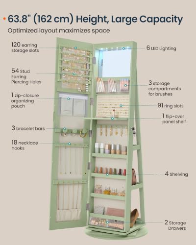 Image of SONGMICS HOME Standing Jewelry Armoire, Full Length Mirror with Storage