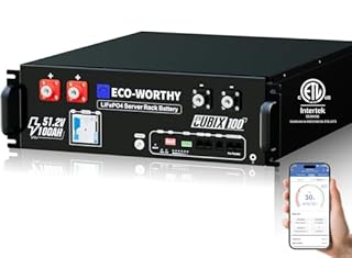 ECO-WORTHY 48V 100Ah (Cubix 100) LiFePO4 Lithium Battery, Bluetooth & Wifi | UL1973 | UL9540A | CEC, 5120Wh Server Rack Battery for Solar Energy Storage, Off-Grid