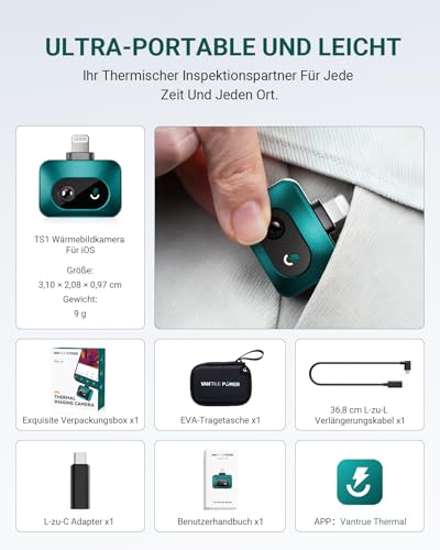 VANTRUE POWER Wärmebildkamera Thermal TS1 für Android, Infrarotkamera Wärmebildkameras mit 512×384 Superauflösung Infrarot Kamera mit USB-C, -20°C bis 550°C, Haus-Inspektion 15x Zoom