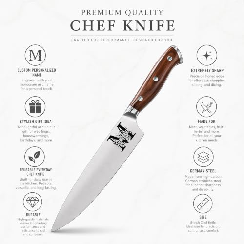 Image of Customizable Custom Chef Knife, Engraved Chef knife, Corporate keepsake, Kitchen Knife with Laser Engraved Monogram - Personalized Touch
