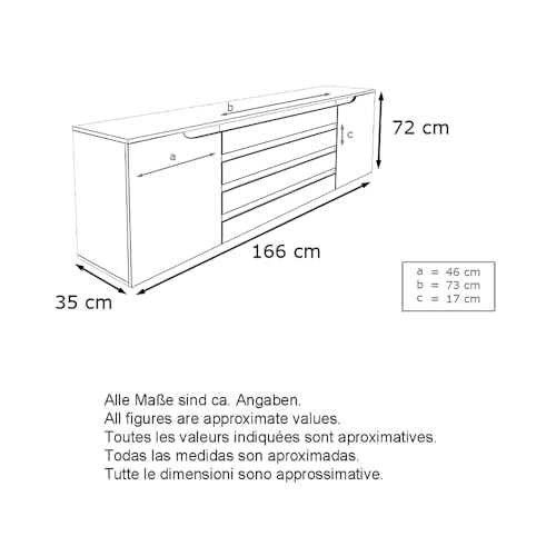 Vladon Credenza Cassettiera Sylt V2, Struttura in