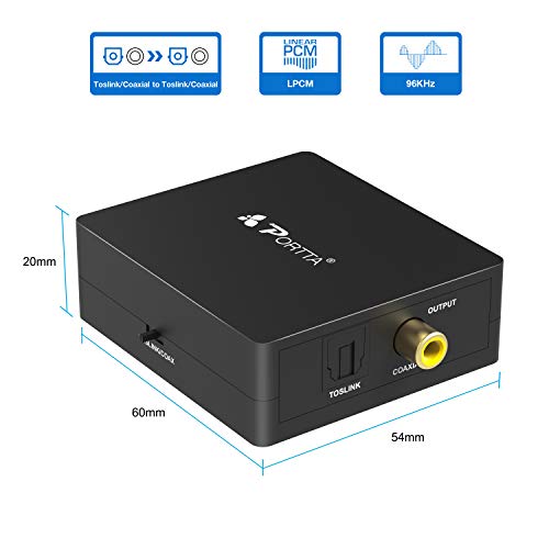 Portta Audio Convertisseur Numérique SPDIF Optique Coaxial Toslink vers Numérique SPDIF Optique Coaxial Toslink Adaptateur Bidirectiontionnel 2 Port 2 x Entrées à 1 x Sortie pour