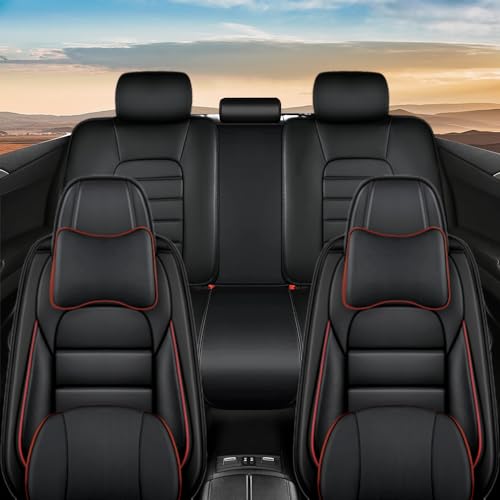 Image of Nappa Leather Seat Covers for Ford Bronco Sport 2021-2024,Luxury Car Seat Covers Full Set,Waterproof Seat Protectors Auto Seat Covers,Breathable Nonslip Interior Cover Seats for Cars(Black and Red)